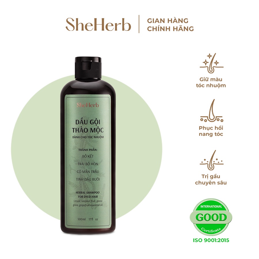 Dầu Gội Tóc Nhuộm Ngăn Ngừa Rụng Tóc Thảo Mộc SheHerb - Giúp Giữ Màu, Phục Hồi Nang Tóc 250ML