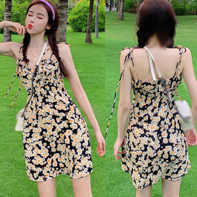 ĐẦM HAI DÂY HỌA TIẾT HOA CÚC NỮ TÍNH