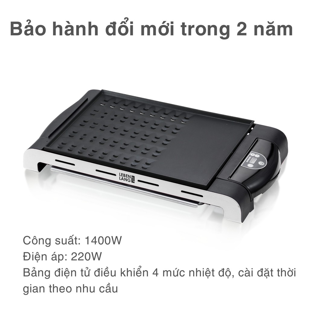 Bếp nướng điện không khói LEBENLANG LBD9279,  công suất 1400W, khay nướng tháo rời, bảo hành 2 năm - hàng chính hãng