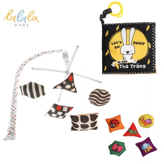 Set đồ chơi cho trẻ sơ sinh: Treo cũi phát nhạc và sách vải kích thích thị giác Lalala baby - Đi nào thỏ trắng!