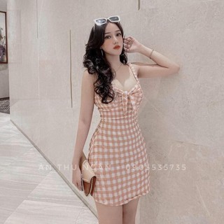 Video váy đầm caro hai dây dáng chữ A kết nơ ngực dành cho nữ mặc đi tiệc, đi chơi