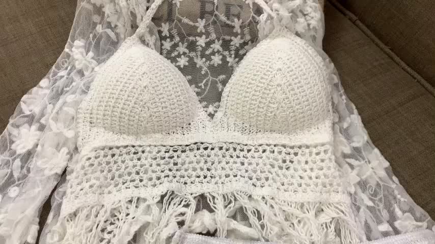 Bộ Bikini Kín Đáo 3 Món Đi Biển Len Ren Móc Quảng Châu Đồ Bơi | BigBuy360 - bigbuy360.vn