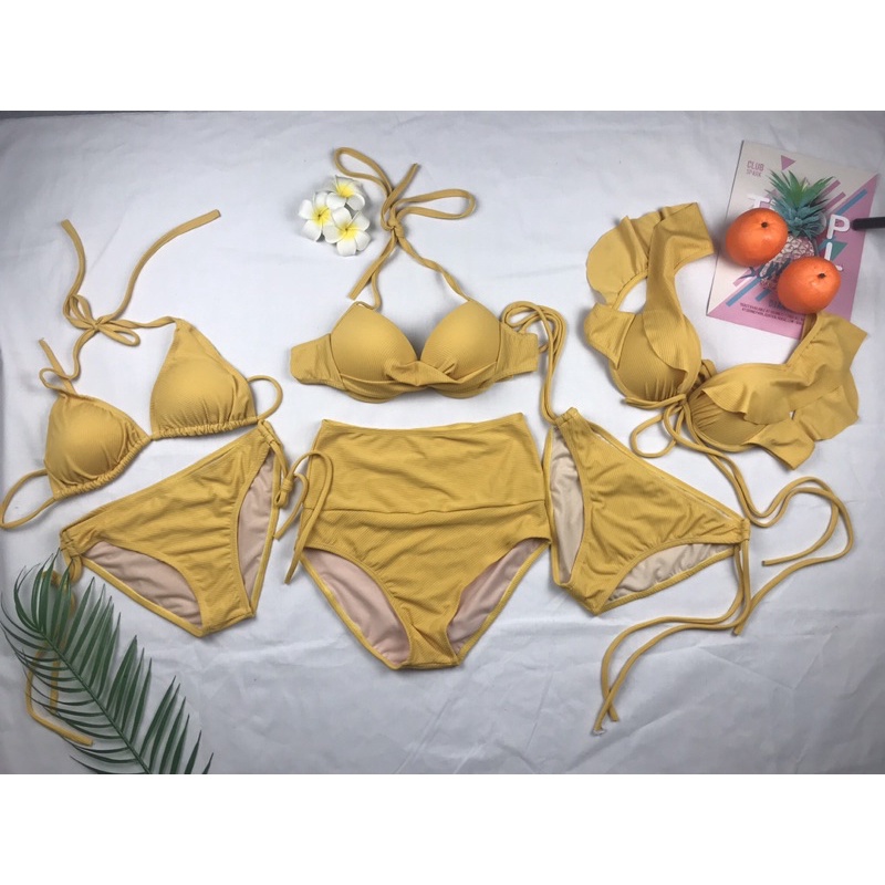 Bộ bơi bikini 2 mảnh thun gân vàng dễ thương