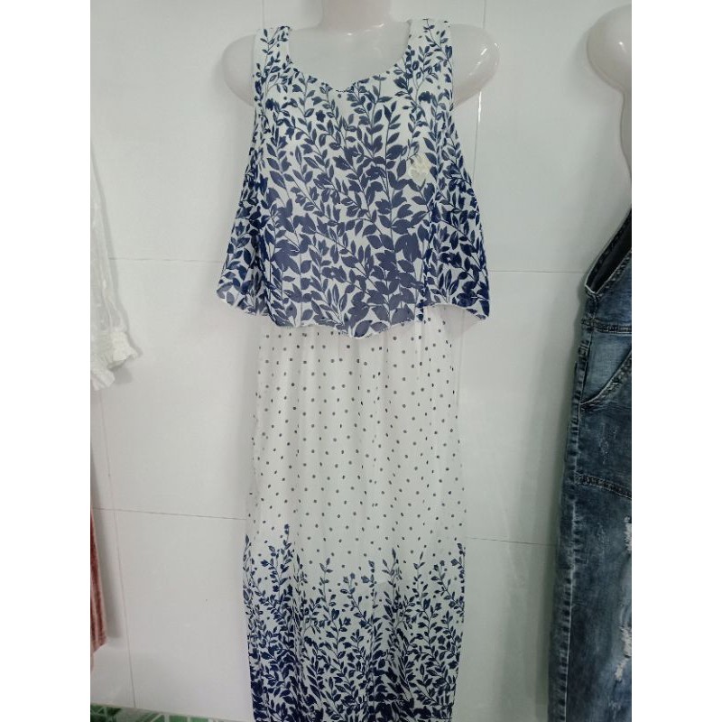 Đầm maxi hoa xanh