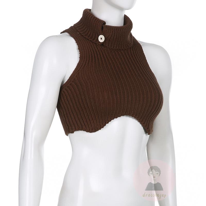 Áo Tank Top Dệt Kim Cổ Cao Không Tay Thời Trang Mùa Hè Cho Nữ