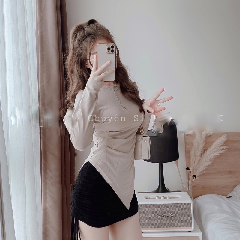 Áo tay dài tà xéo co dãn