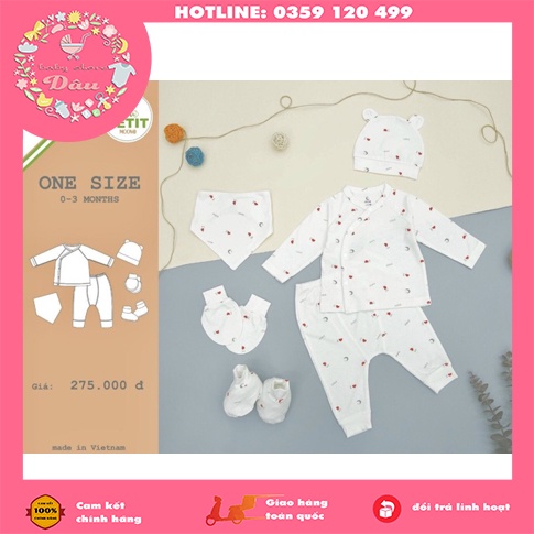 XẢ HÀNG SET SƠ SINH 5 CHI TIẾT CAO CẤP MOON (MŨ, ÁO, YẾM, QUẦN, BAO TAY/CHÂN) - VẢI SỢI TRE CỰC MỀM MỊN