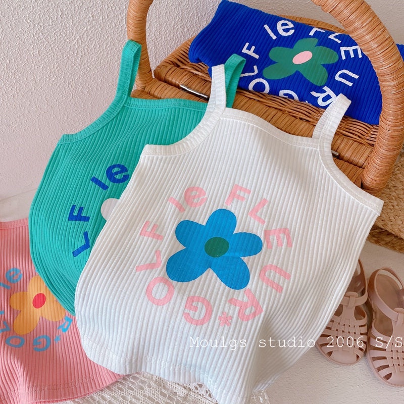 Áo Thun Cotton Hai Dây Họa Tiết Hoa Dễ Thương Dành Cho Bé