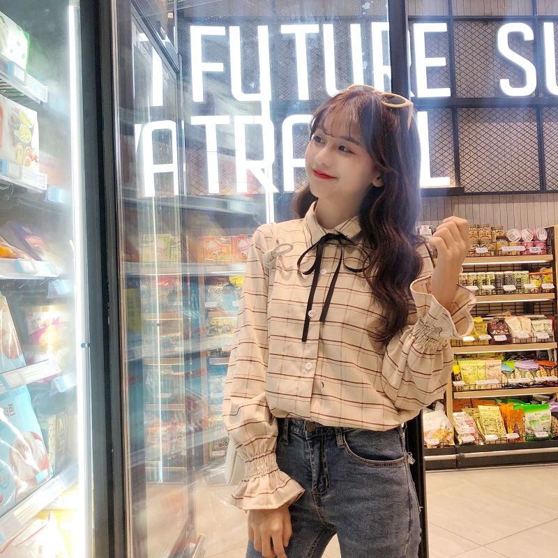 Áo Sơ Mi Tay Dài Dáng Rộng Họa Tiết Kẻ Sọc Phong Cách Hàn Quốc Thời Trang 2022 Mới Cho Nữ