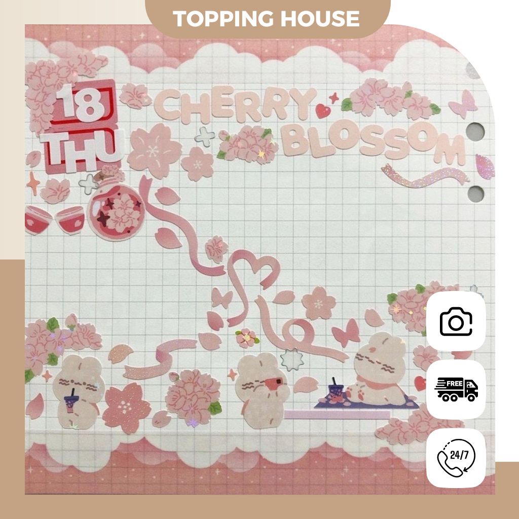 Hình Dán Sticker  PET Trang Trí Toploader Bullet Journal Sổ Tay, Miếng Dán Họa Tiết Hoạt Hình - Topping House - DC02