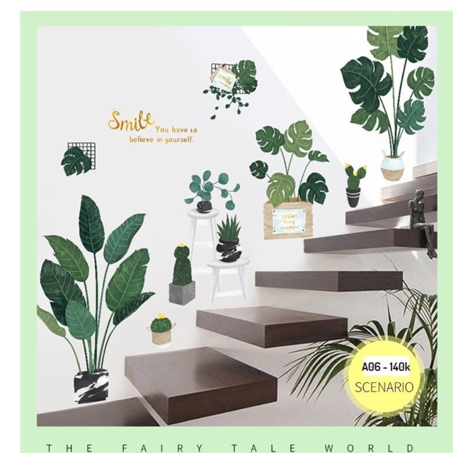 Decal dán tường chậu cây xanh size to
