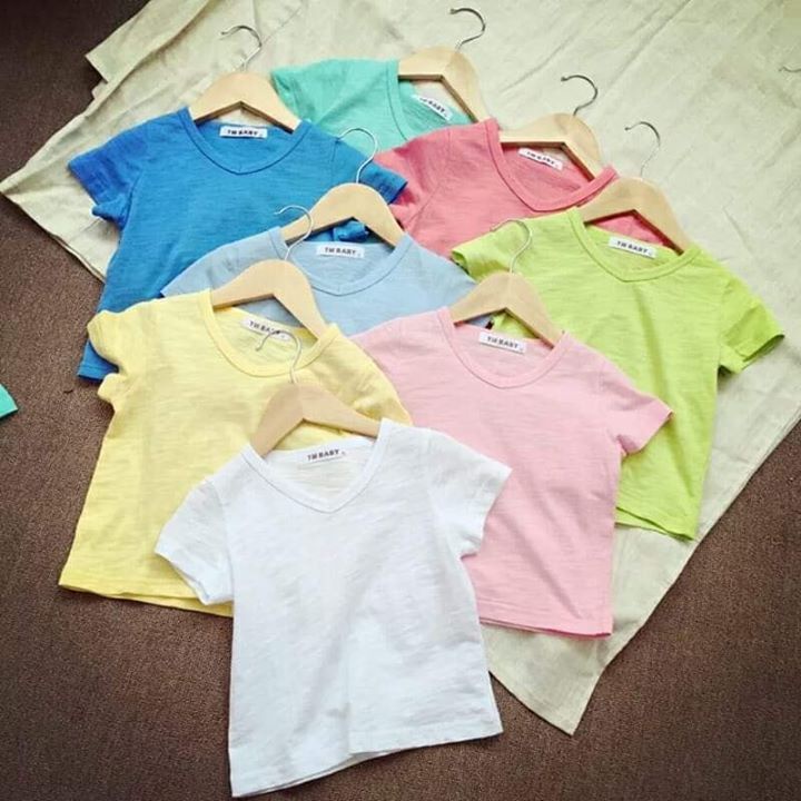 Áo cotton xược xuất hàn cổ tim-áo thun mặc hè mịn mát cho bé trai bé gái