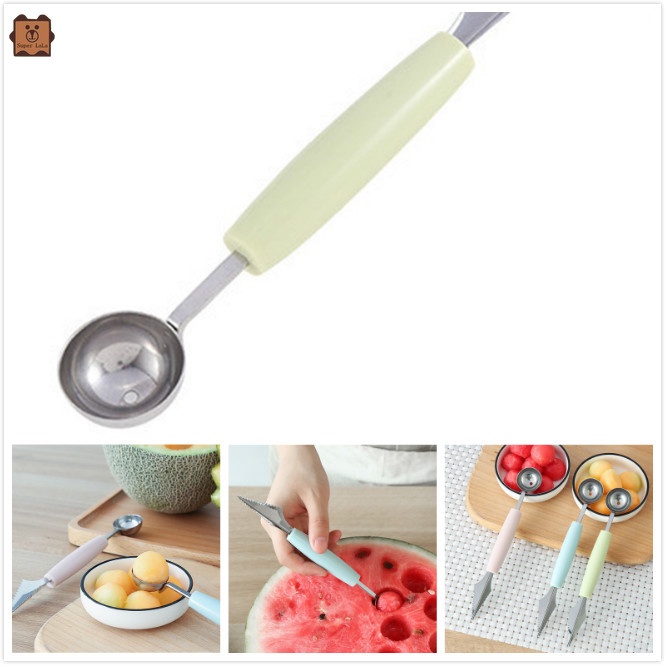 Muỗng múc kem/trái cây tạo hình viên bi tròn có đầu cắt bằng thép không gỉ mới