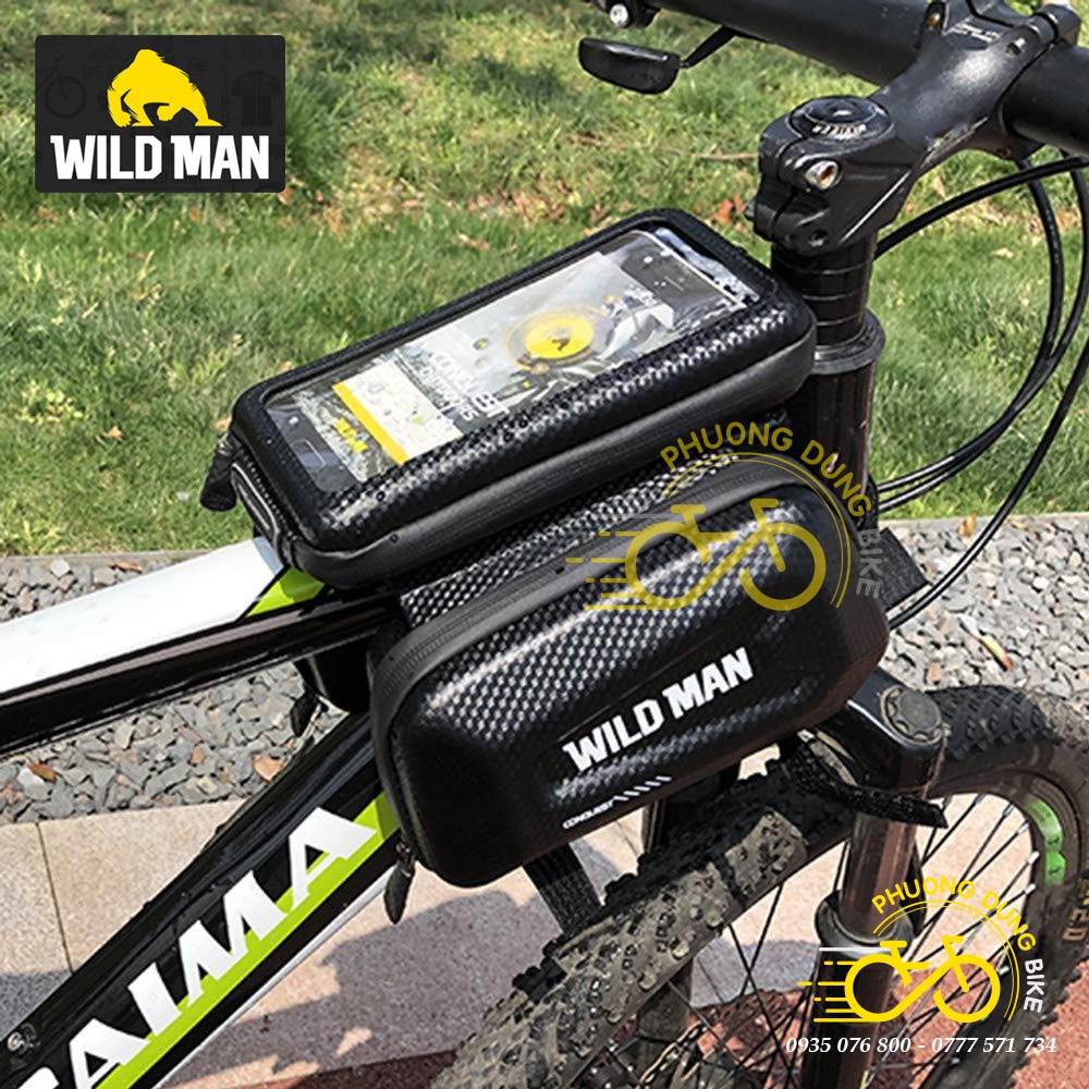 Túi đôi treo khung sườn hộp cứng xe đạp WILD MAN E6S có ngăn điện thoại