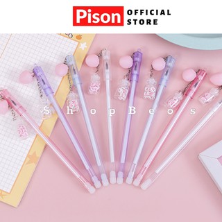 Bút Móc xích mực gel hình Quả đào và lọ ước Pison, mực đen ngòi kim 0.38mm - SP0595 - 1 cái