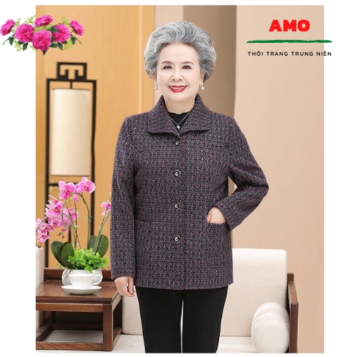 Áo khoác lót lông cao cấp cho  người già, trung niên, dạ trơn lót lông bà