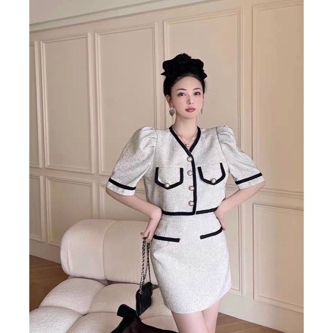 SET DẠ XÁM VIỀN ĐEN