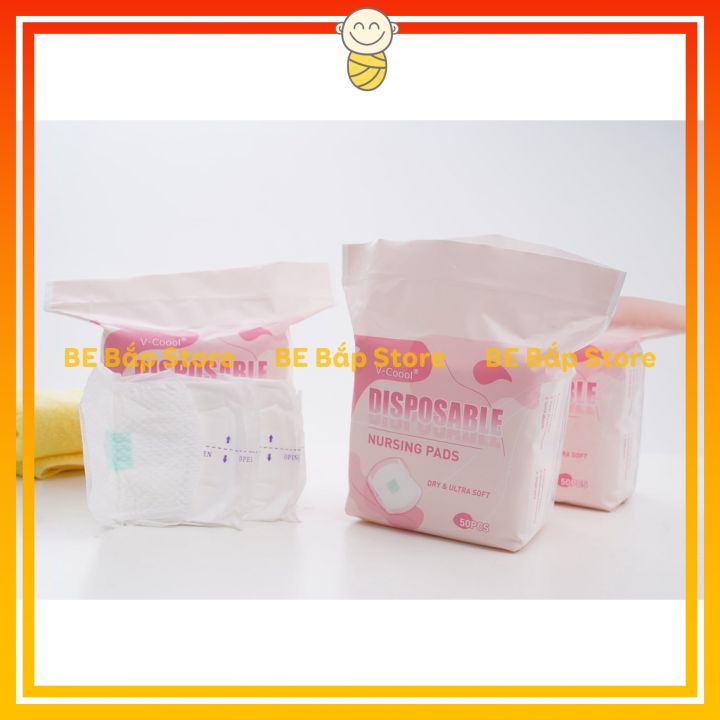 Miếng Lót Thấm Sữa Vcool - Bịch 50 Miếng - Sơi Bông Tự Nhiên Siêu Mềm Mại Thấm Hút Tốt - Bố Bắp Store