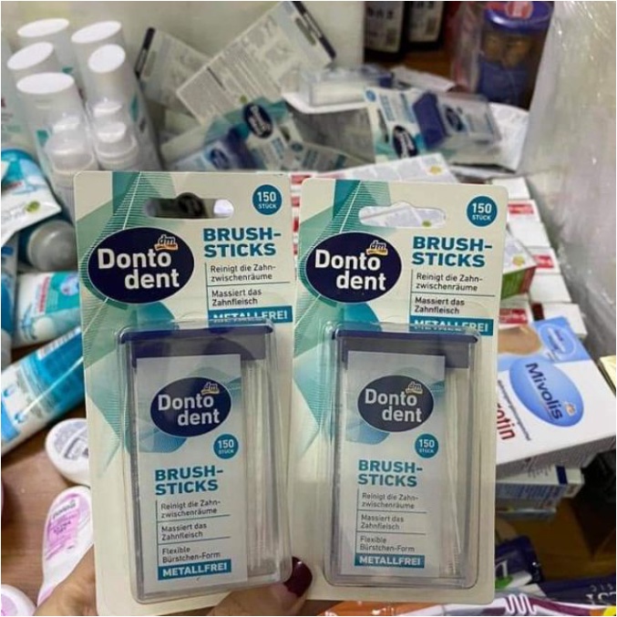 Tăm Nhựa Nha Khoa Dontodent Brush Sticks Hộp 150 Chiếc Hàng Chính Hãng
