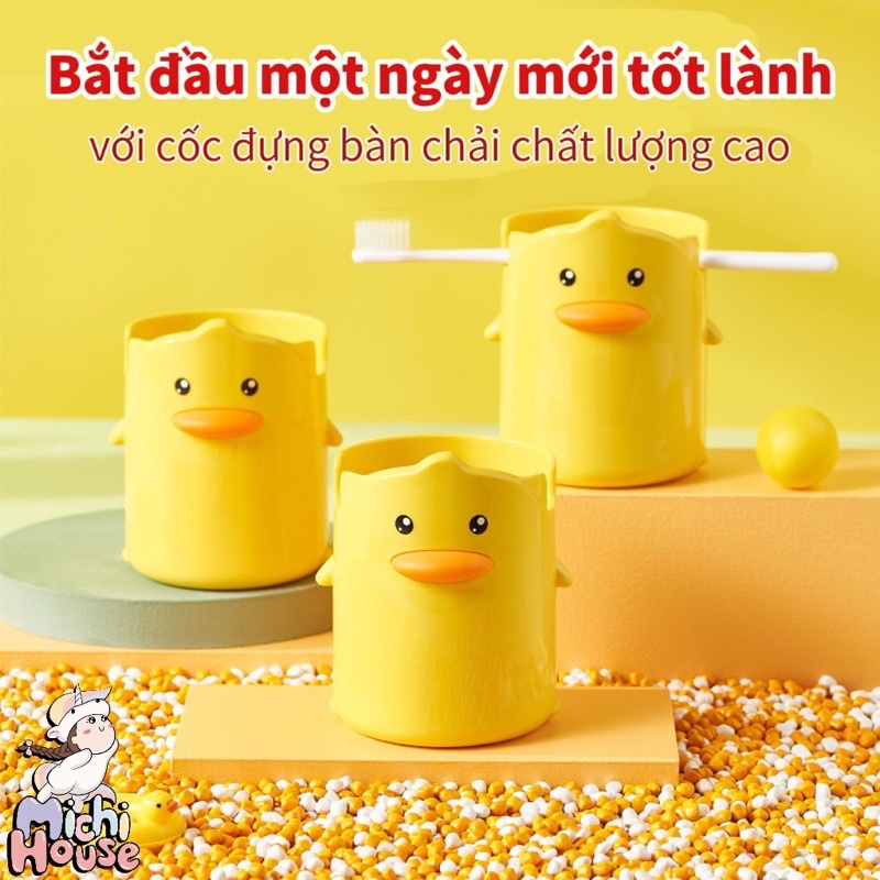 Cốc đựng bút, bàn chải và cốc uống nước súc miệng nhựa cao cấp chống xước hình vịt vàng dễ thương