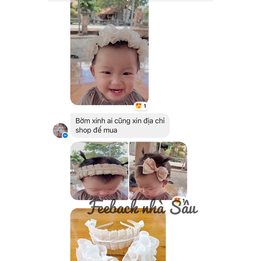 Bờm kẹp tóc hoa voan handmade đính hạt trai công chúa cho bé gái