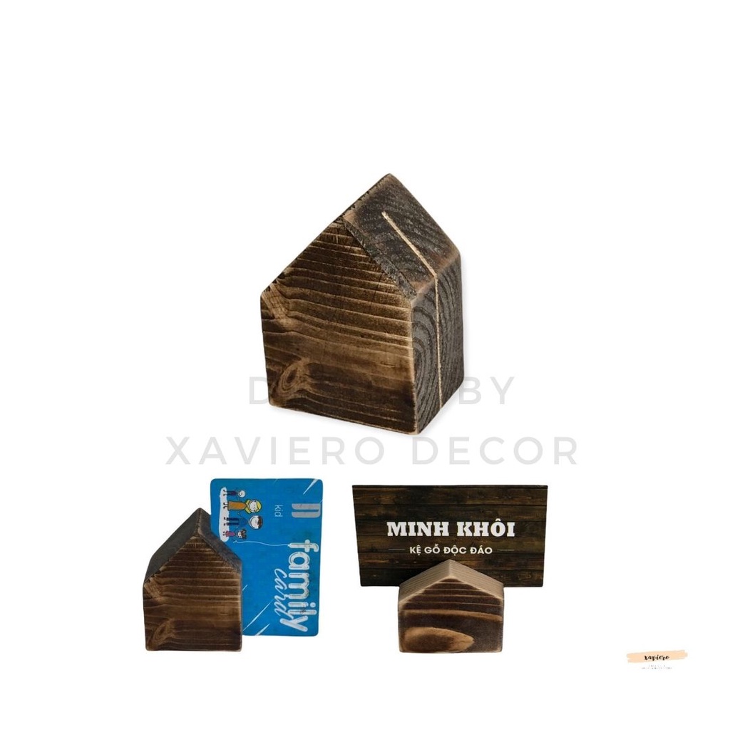 Kẹp ngôi nhà gỗ rutic giữ ảnh thẻ, giấy ghi chú note, name card, bảng tên, lời cảm ơn trang trí để bàn decor setup đạp