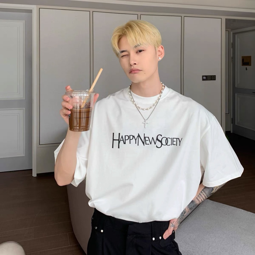 Áo thun tay ngắn chất cotton form rộng 2 màu trắng đen - New Society T-Shirt