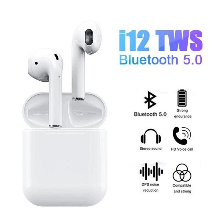 [GIÁ HUỶ DIỆT] Tai Nghe Bluetooth 5.0 i12 TWS [CẢM ỨNG VÂN TAY] (Màu trắng) Âm thanh sống động, Sài được tất cả các máy