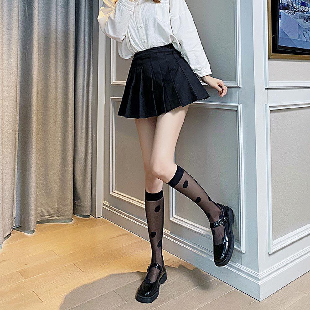 Vớ Lụa Thủy Tinh Lụa Bóng Trong Suốt Co Giãn Họa Tiết Chấm Bi Phong Cách Lolita Cho Nữ VANES1