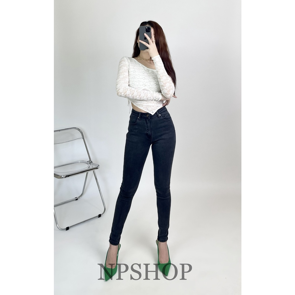 Quần jean nữ lưng cao slim fit NPSHOP, quần bò cạp cao 5 màu vải jeans mộc siêu tôn dáng