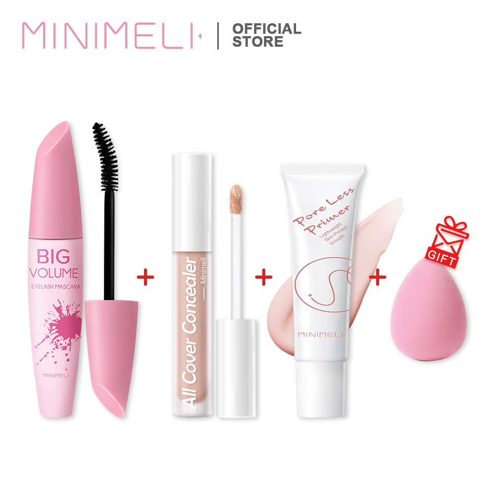 Bộ Trang Điểm MINIMELI 88g Gồm Kem Lót + Mascara + Kem Che Khuyết Điểm + Mút Trang Điểm