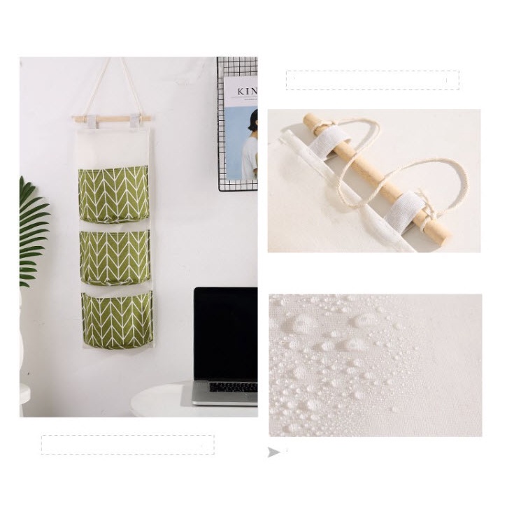 [HCM] Túi vải bố kẻ 3 ngăn đựng đồ treo tường vintage - Decor Trang Trí Nhà Cửa phong cách HQ cực dễ thương