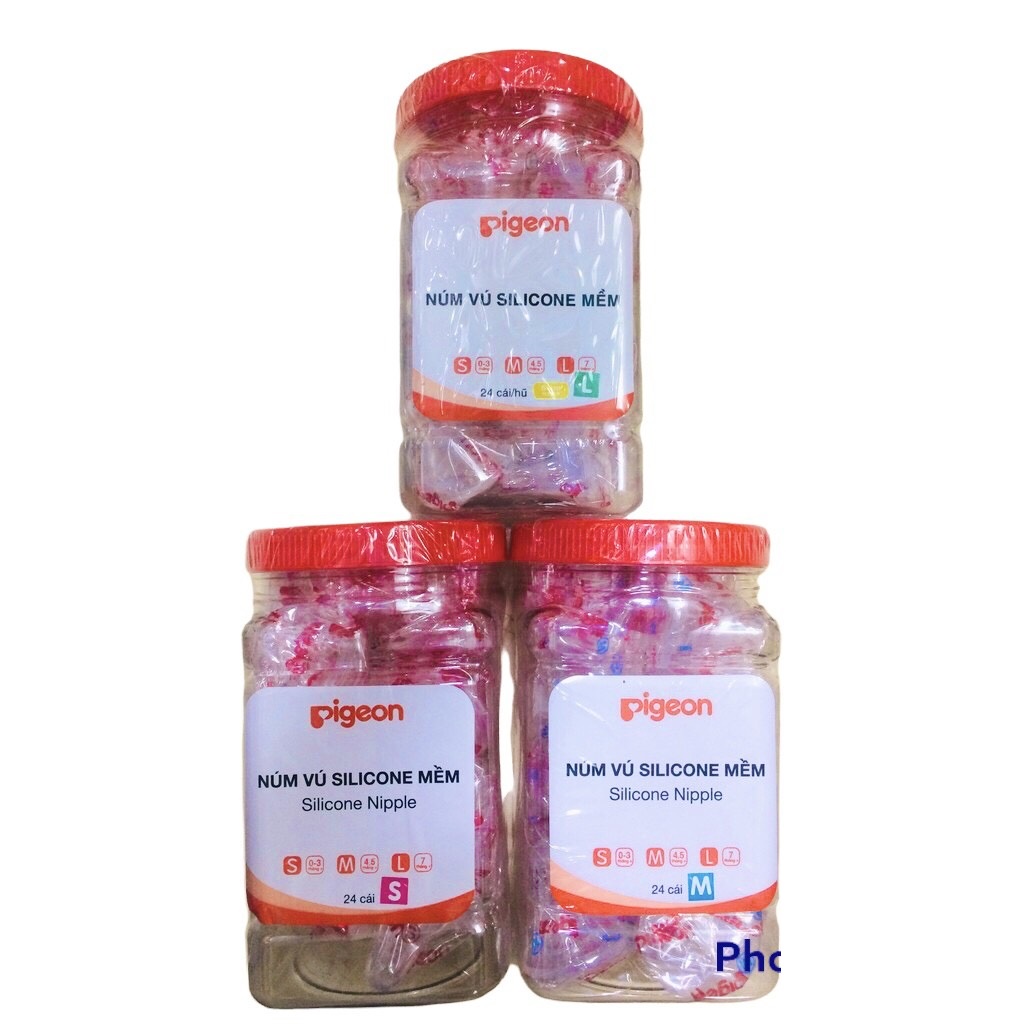 Hộp Núm vú cổ hẹp silicone PIGEON siêu mềm 24 CÁI/HỘP