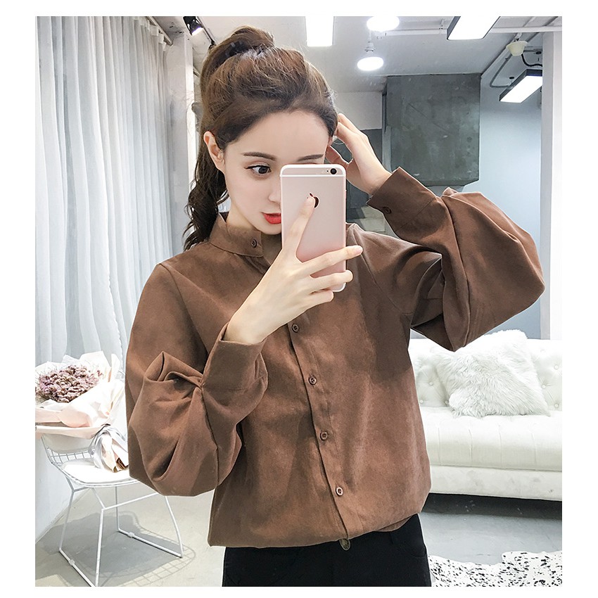 Áo sơ mi SUXI dài tay form rộng phong cách Hàn Quốc