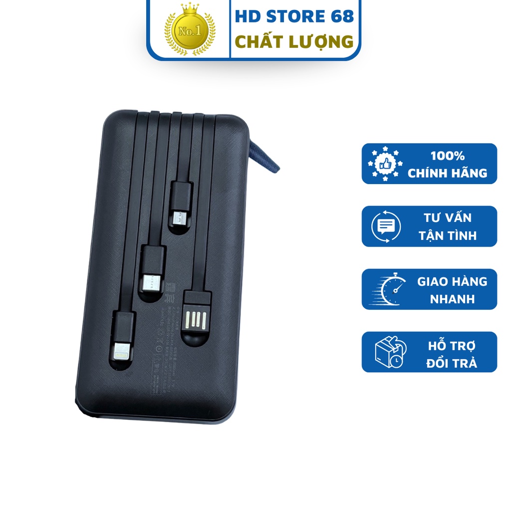 Xạc Dự Phòng 20.000mah, Sạc Dự Phòng Kèm Cáp Sạc Tiện Lợi- Sạc Nhanh, 3 Đầu Ra 1 Đầu Vào