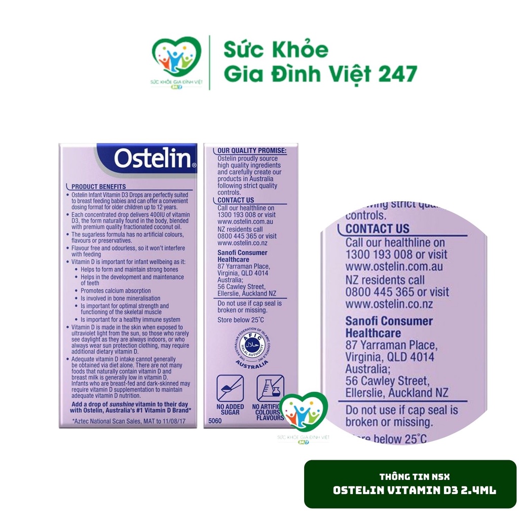 Vitamin D Dạng Nhỏ Giọt Ostelin Infant Vitamin D3 Drops 2.4ml