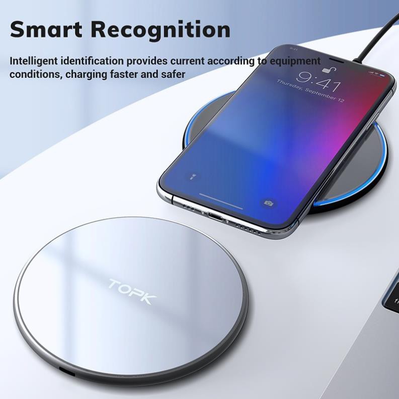 Sạc không dây TOPK B02W 10W, sạc không dây có đèn LED cho Samsung nhanh S10 S9 S8 Xiaomi mi9