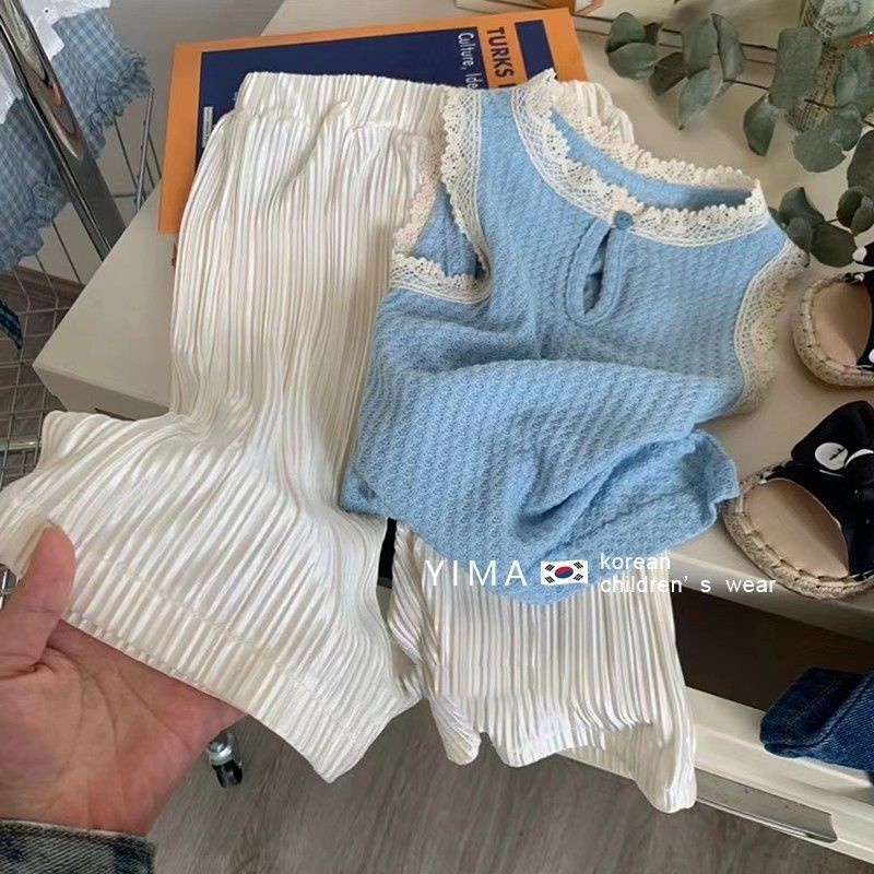 Set Đồ Mùa Hè 5 Món Gồm Áo Hai Dây + Quần Ống Rộng Phong Cách Hàn Quốc Cho Bé Gái