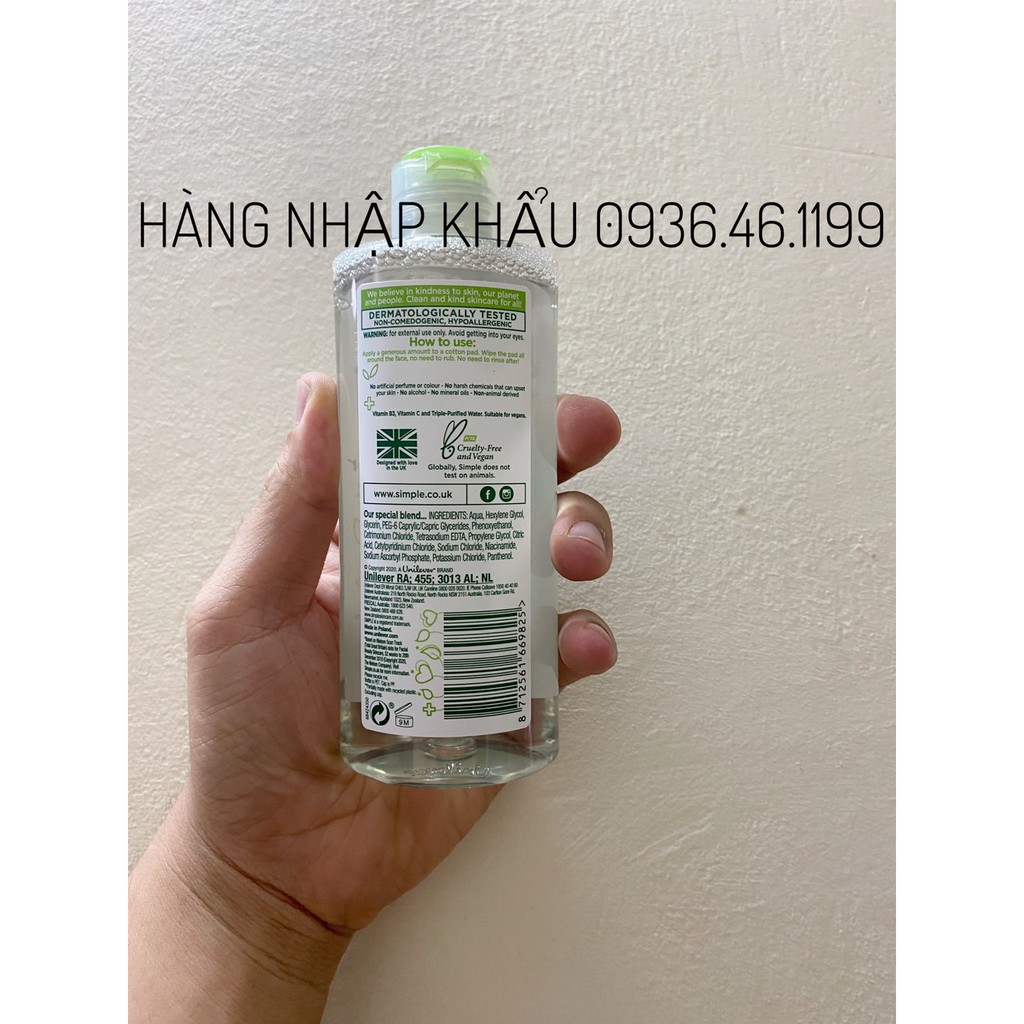 Chai Nước Tẩy Trang Simple Micellar Cleansing Water 200ml--Anh