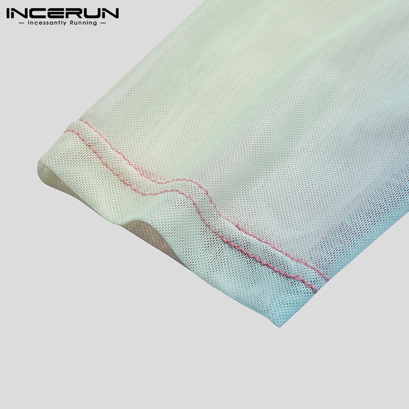 Áo thun INCERUN tay dài cổ cao tròn màu gradient thời trang cho nam