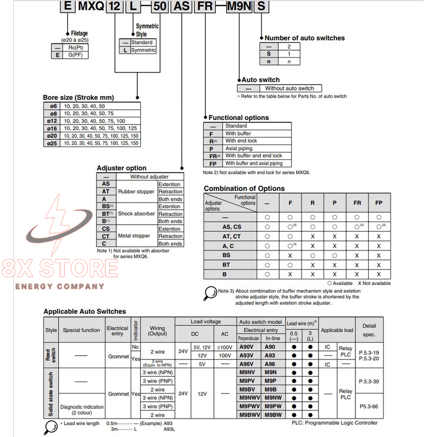 Xylanh khí nén 2Ty SMC MXQ8-10, MXQ8L-10, MXQ12, MXQ6 ,Hành Trình 10,20,30mm