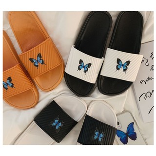 FREESHIP_50K_Dép quai ngang nữ kiểu dáng đơn giản, đính hình bướm xanh đáng yêu Sunnie Shoes
