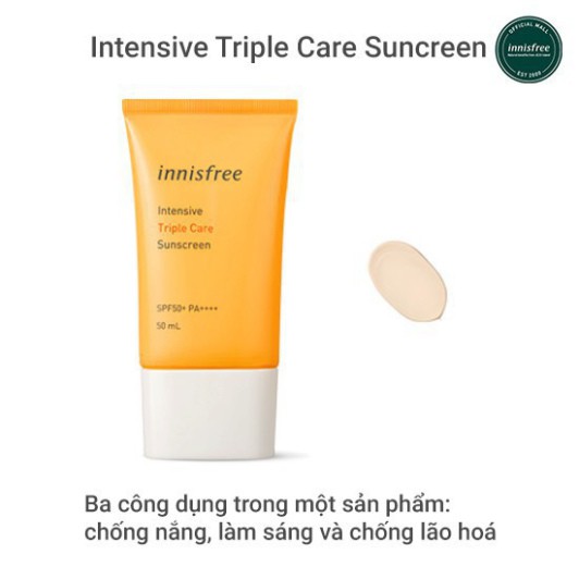 Kem chống nắng lâu trôi làm sáng da innisfree Intensive Triple Care Sunscreen SPF50+