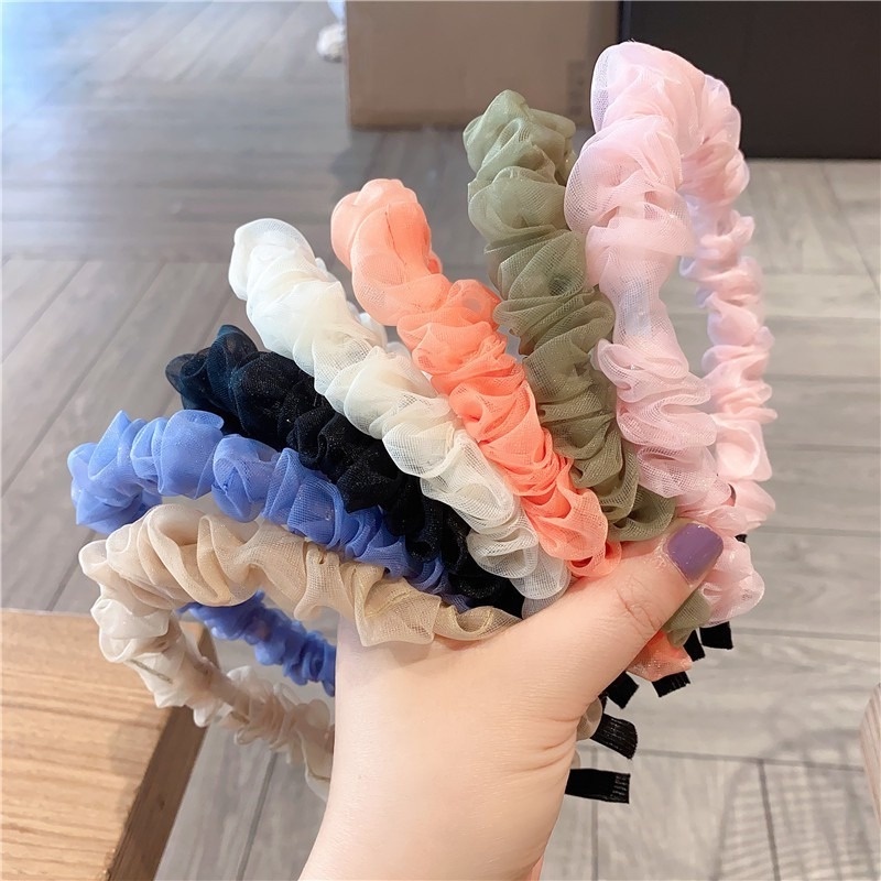 Băng Đô Cài Tóc Vải chiffon Phối Lưới Màu Sắc Đơn Giản Phong Cách Nhật Hàn