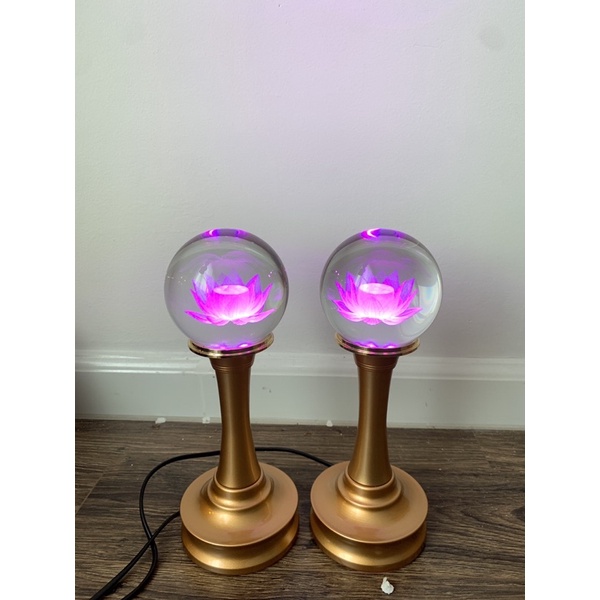 Đèn Thờ Cúng Hoa Sen Pha Lê Tròn - Đèn Điện LED đổi màu cao cấp