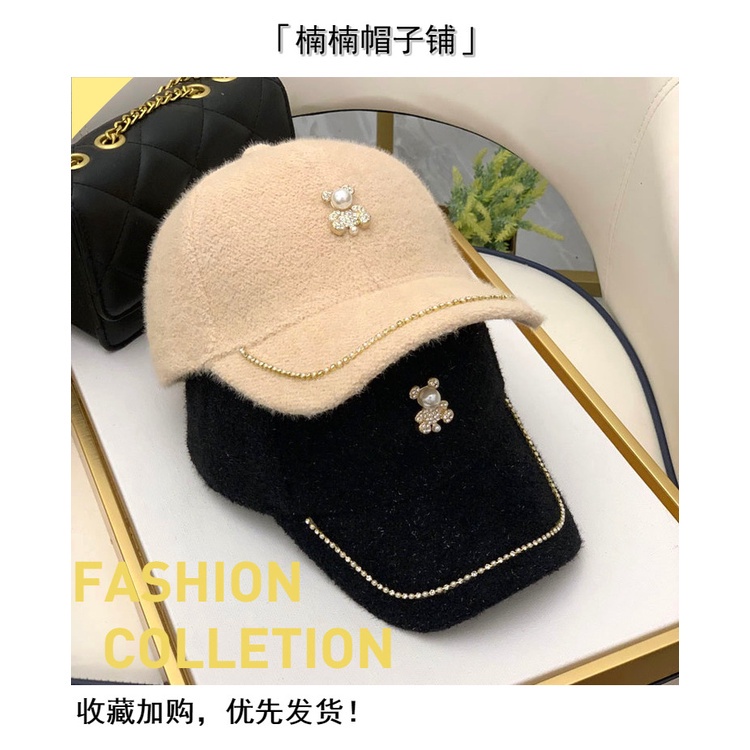 Mũ bóng chày đính đá phong cách phương Tây sang trọng thời trang thu đông cho nữ