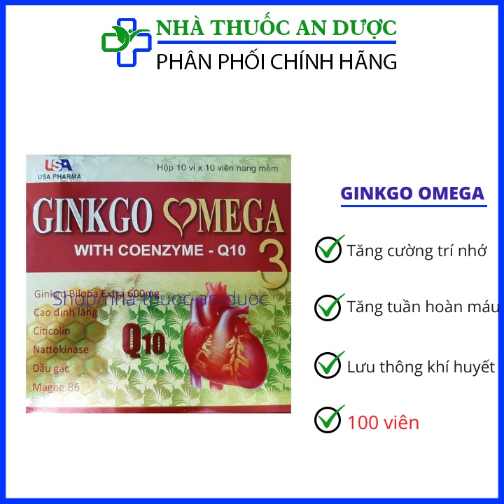 Hoạt huyết dưỡng não Ginkgo Omega tăng cường trí nhớ , sáng mắt bổ tim , lưu thông máu não hộp 100 viên