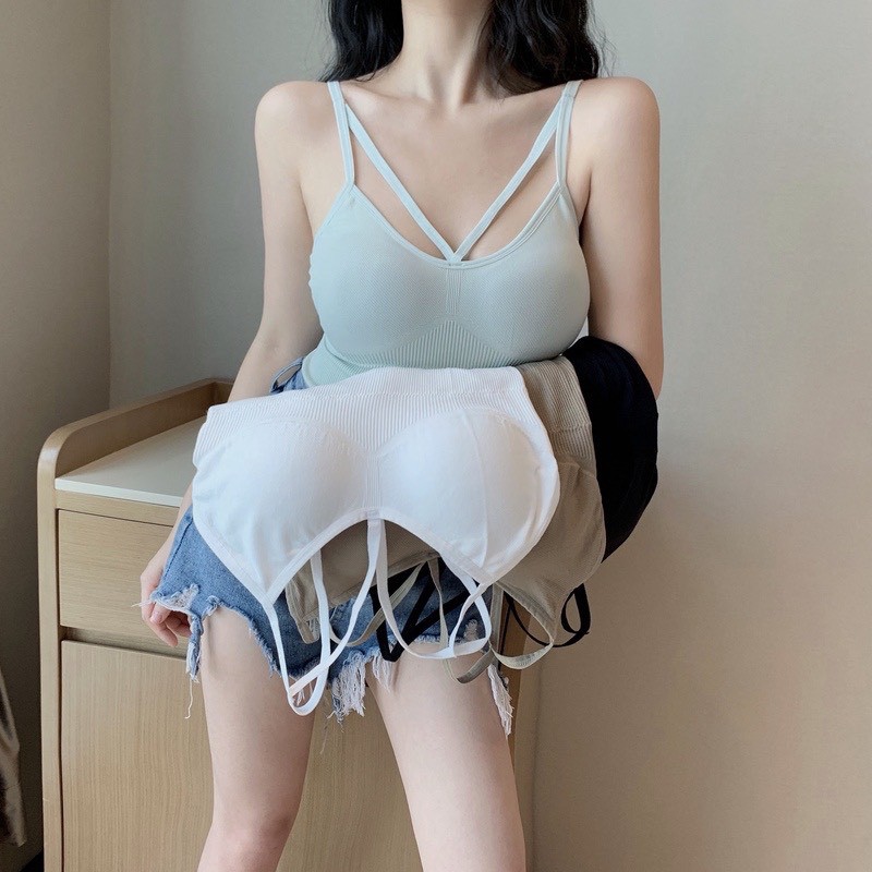 Áo Bra Cotton 2 Dây Dáng Dài Hở Lưng Sexy BR22