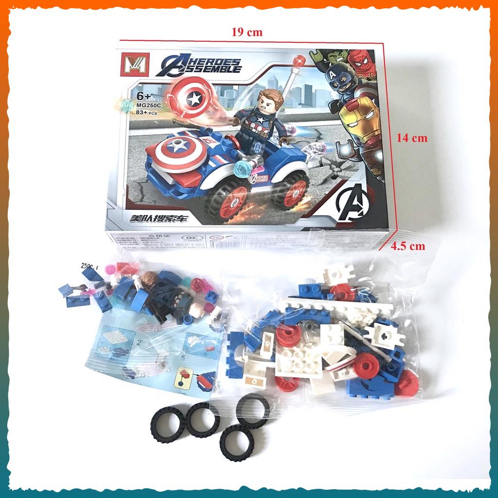 Bộ đồ chơi lắp ráp xếp hình lego siêu anh hùng MG250 người sắt ironman/ người nhện spiderman/ captain america/ Green man