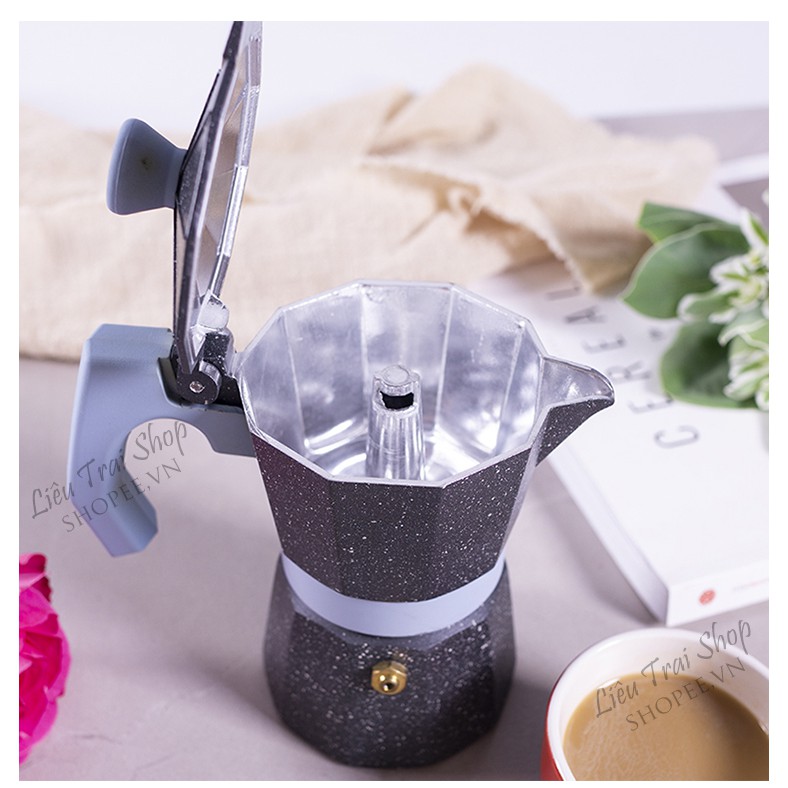 Ấm moka pot pha cà phê cà phê bình moka pot 2cup 80ml vân đá phong cách Ý